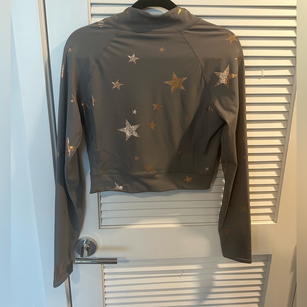 NWOT Mono B Shine Like A Star Zip Up Workout Jacket Grey with Gold Stars - Picture 4 of 6
